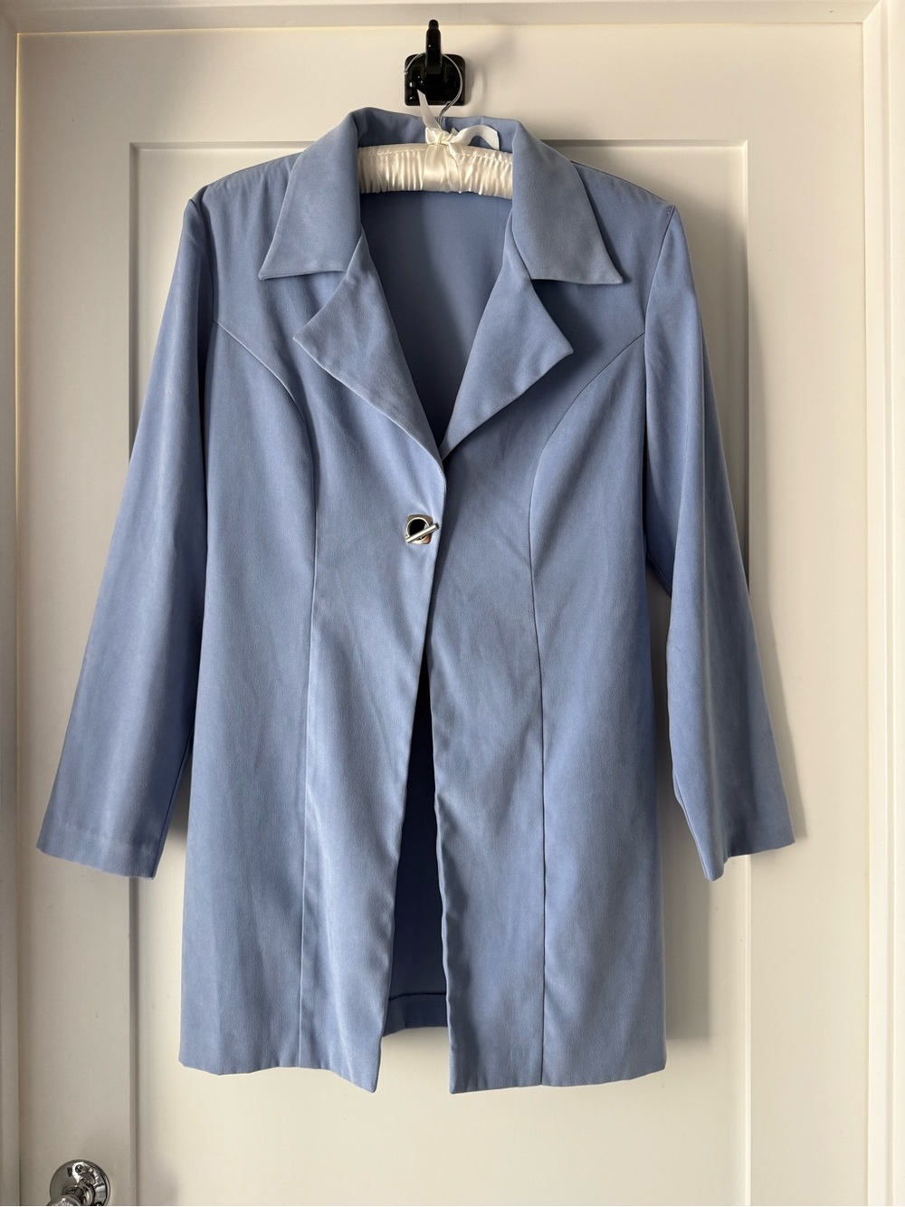 Vintage Y2K Powder Blue Minimalist Longline Blazer Jacket Mod Space Age Coat M/L